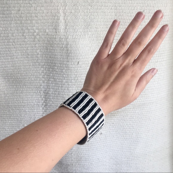 SOLD Anthro Beaded Leather Cuff Stripe Bracelet - Picture 6 of 8